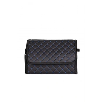 Oto Bagaj Organizeri Kapitone Deri Çanta Mavi Dikişli Siyah