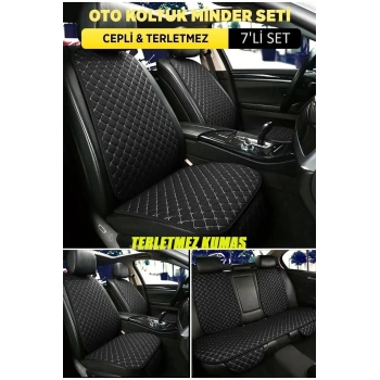 Peugeot 306Uyumlu  Terletmez Kumaş Minder Seti 7 Parça Full Takım siyah-beyaz