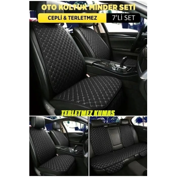 Renault Twingo Terletmez Kumaş Minder Seti 7 Parça Full Takım siyah-beyaz