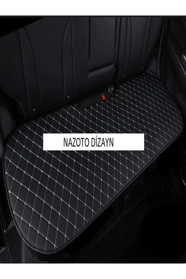 Araba Arka Koltuk Deri Minder Siyah Deri-beyaz Nakış