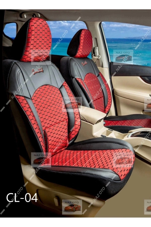 QUALİTY Petek Kumaş SİYAH-Kırmızı Deri ORTAPEDİK Oto Kılıfı