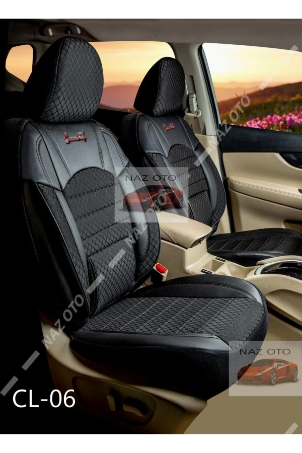 Fırst Class Kapitone Kumaş Siyah Deri Ortapedik Oto Kılıfı