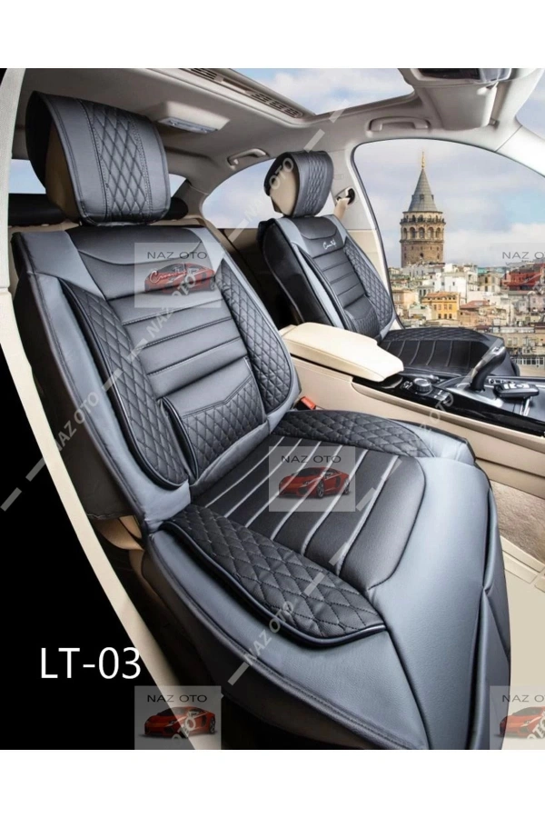 SPESIYAL Siyah Gri Deri ORTAPEDİK Araç Koltuk Kılıfı