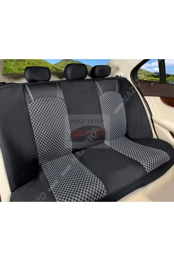 FIRST CLASS Kapitone Kumaş Siyah-Beyaz Deri ORTAPEDİK Oto Kılıfı