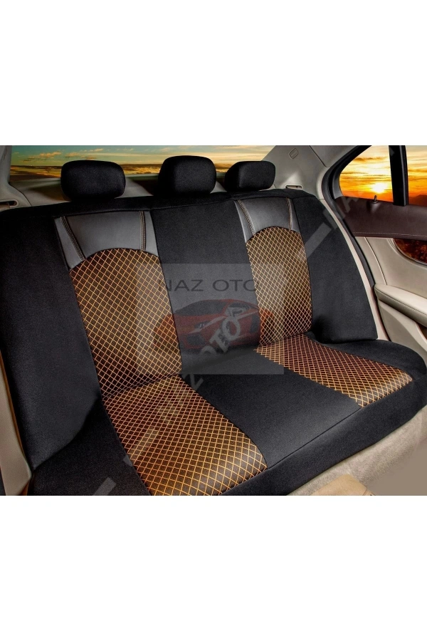 FIRST CLASS Kapitone Kumaş Siyah-Tarçın Deri ORTAPEDİK Oto Kılıfı