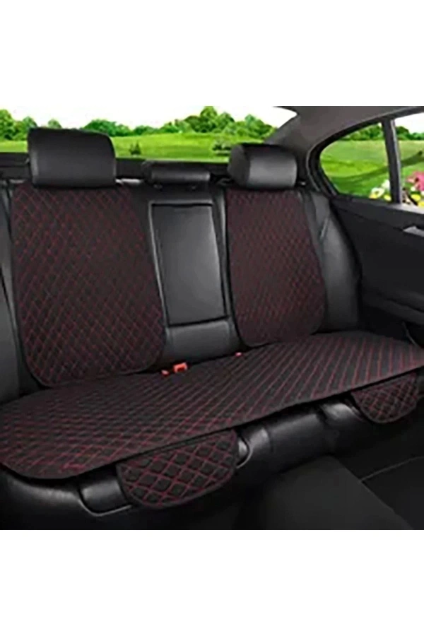 Araba Terletmez Ergonomik Koltuk Minderi (7 Parça) - 5 Koltuk Tam Set Siyah Kırmızı