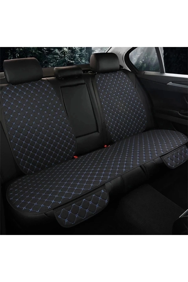Araba Terletmez Ergonomik Koltuk Minderi (7 Parça) - 5 Koltuk Tam Set Siyah Mavi