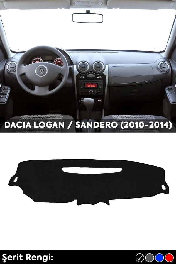 Dacıa Logan / Sandero (2010-2014) 3d Torpido Koruma Kılıfı - Ön Göğüs Kaplama - Siyah Şerit