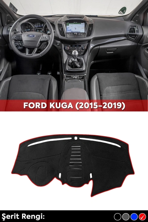 Ford Kuga (2015-2019) 3d Torpido Koruyucu Kılıf - Ön Göğüs Panel Kaplama - Kırmızı Şerit