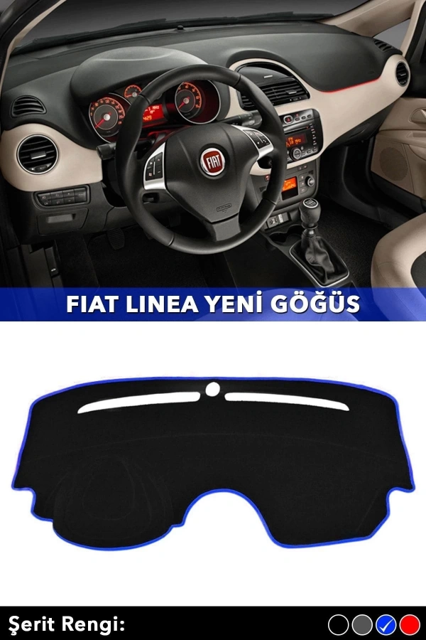 Fıat Lınea Yeni Göğüs 3d Torpido Koruyucu Kılıf - Ön Göğüs Panel Kaplama - Mavi Şerit