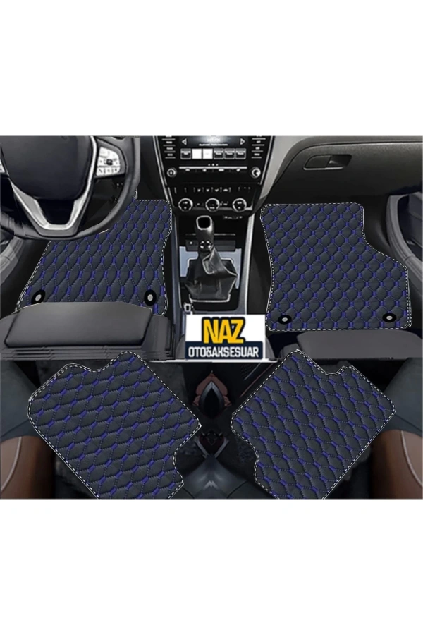 FORD ECOSPORT 2016 + Uyumlu Mavi Dikişli Siyah Deri Paspas