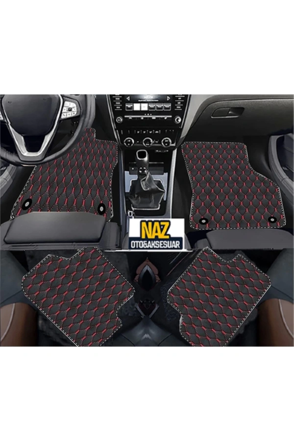 FORD ECOSPORT 2016 + Uyumlu Kırmızı Dikişli Siyah Deri Paspas