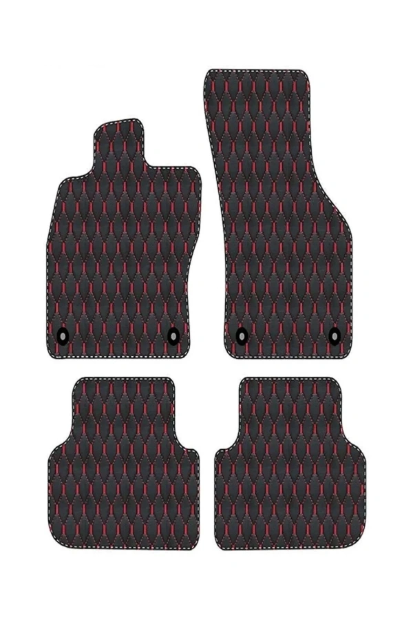 FORD ECOSPORT 2016 + Uyumlu Kırmızı Dikişli Siyah Deri Paspas