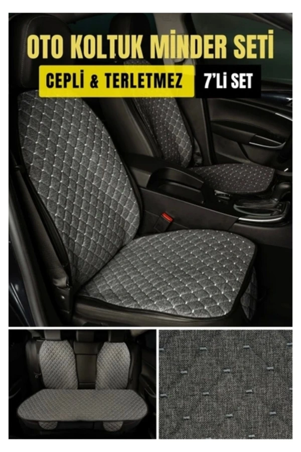 PEUGEOT 408 2023 sonrası Terletmez Kaymaz Keten Oto Minder Kılıf Komple Set ( 7 Parça ) Füme