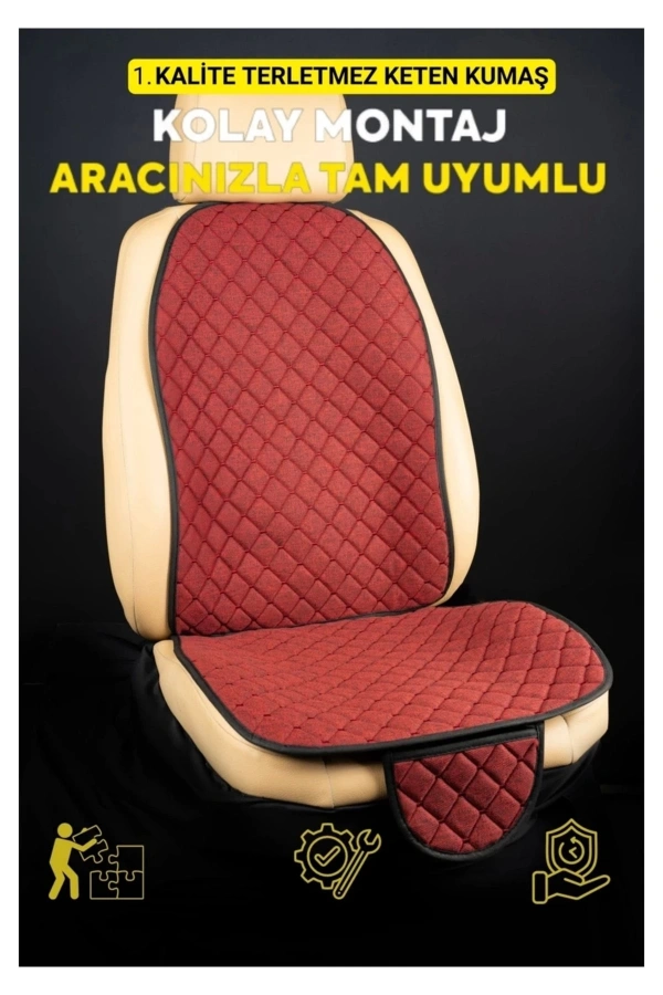 Honda Civic 1996-2001 -SedanTerletmez Kaymaz Keten Oto Minder Kılıf Komple Set ( 7 Parça ) Kırmızı