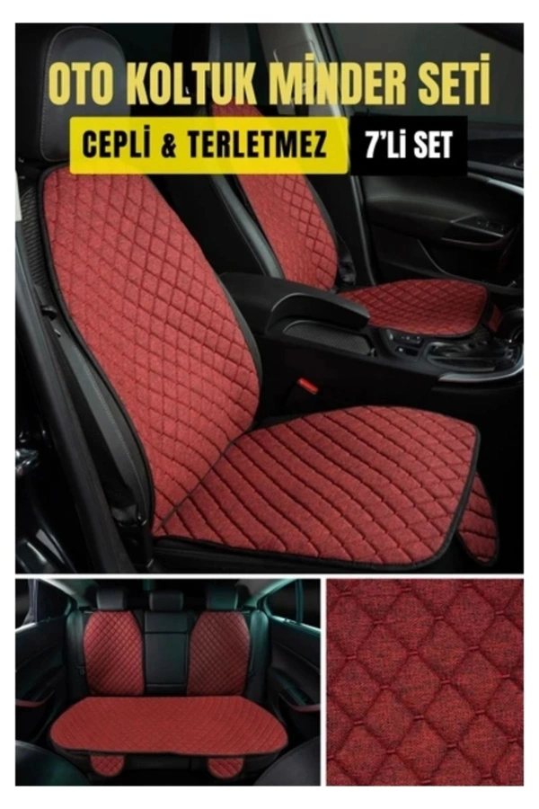 CİTROEN CACTUS 2014+Terletmez Kaymaz Keten Oto Minder Kılıf Komple Set ( 7 Parça ) Kırmızı