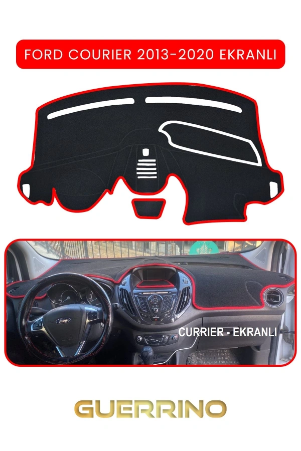 FORD Courier 2013-2020 EkranlıTORPİDO KORUMA HALISI KIRMIZI KENAR