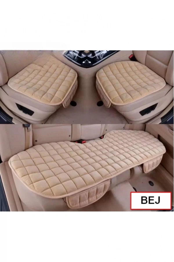 Araba Koltuk Soft Ortopedik Cepli Oto Kılıf- Minder Seti (3 parça) Bej