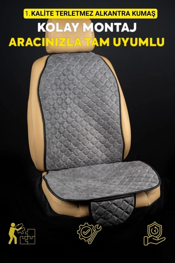 Araba Terletmez Ergonomik Koltuk Minderi (7 PARÇA) - 5 Koltuk Tam Set (GRİ_GRİ)