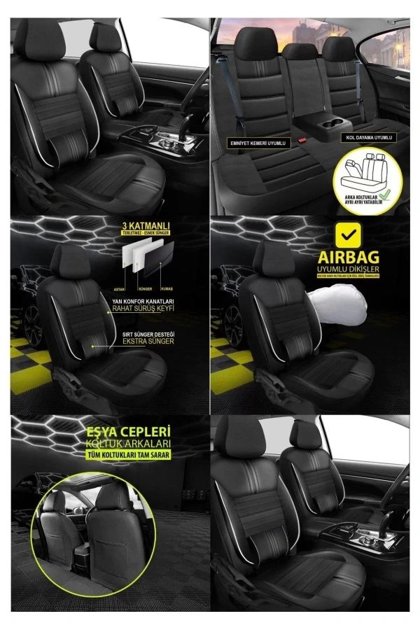 Audi A2 Koltuk Kılıfı Carbon Deri Siyah