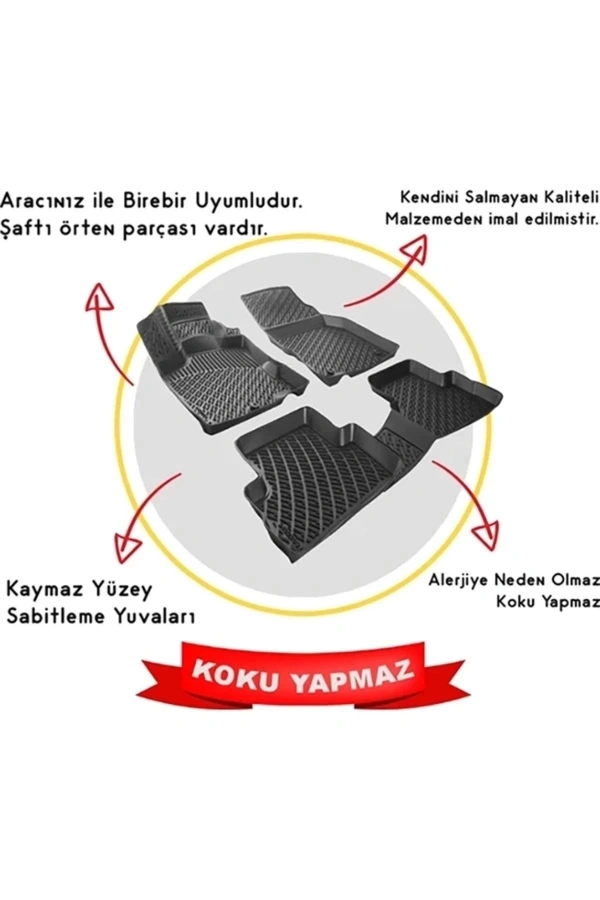 Audi A4 B7 2004-2008 3D Siyah Kokusuz Havuzulu Paspas Takımı