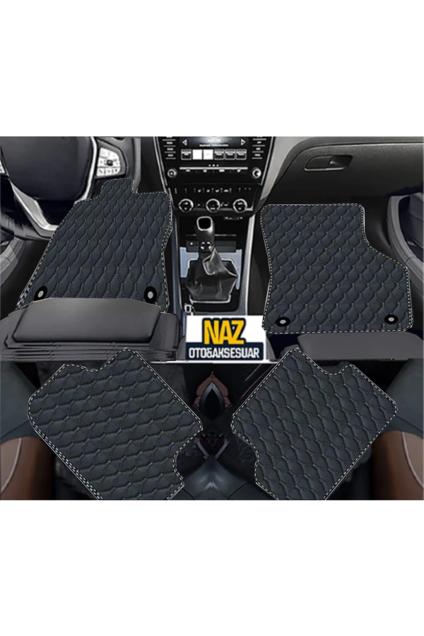 BMW E 90 2005 - 2011  Uyumlu Siyah Dikişli Siyah Deri Paspas