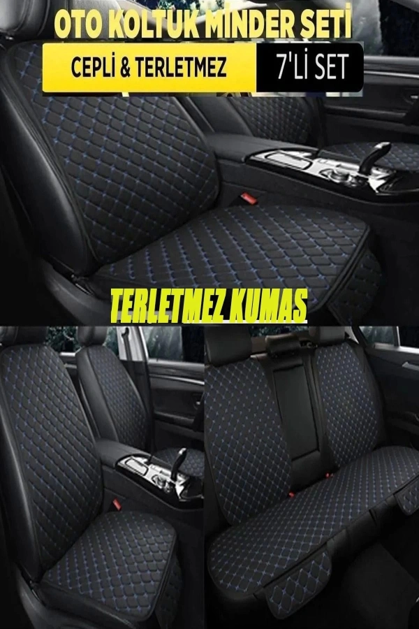 Chevrolet Blazer Terletmez Kumaş Minder Seti 7 Parça Full Takım siyah-mavi