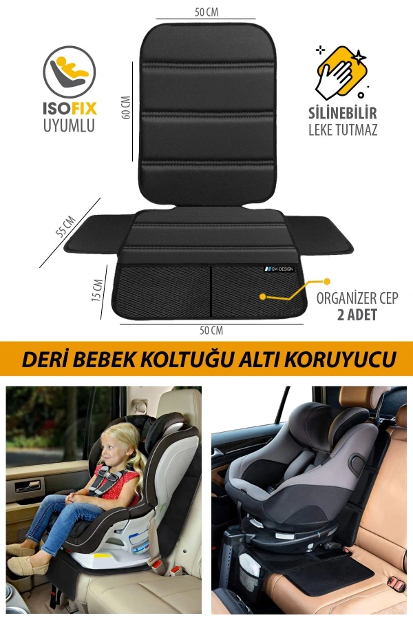 Deri Oto Çocuk Bebek Koltuğu Koruyucu - Isofix Uyumlu - Leke Tutmuz - Silinebilir