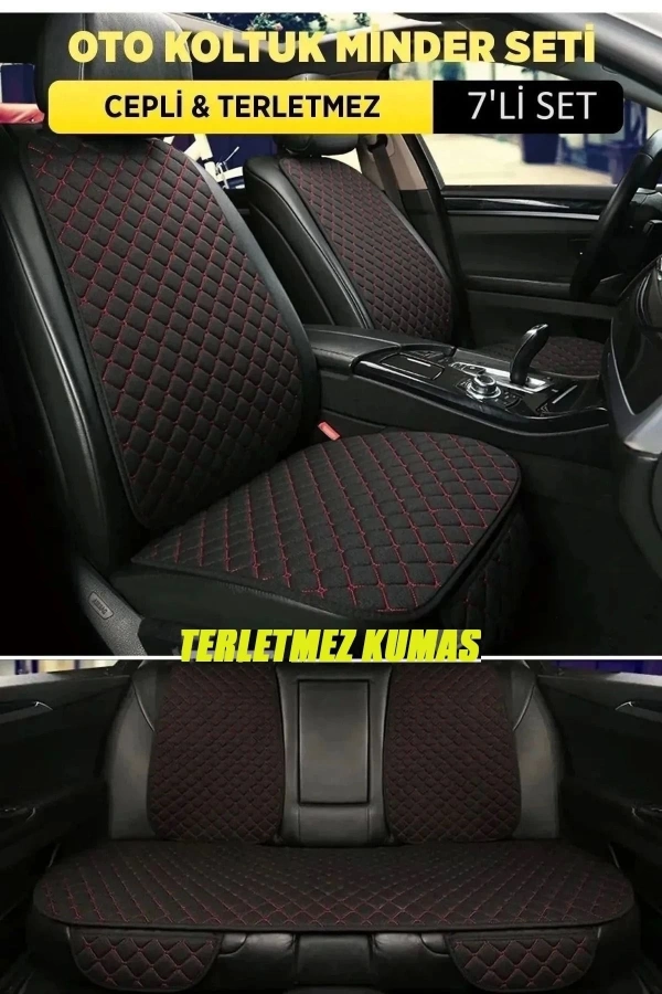 Ford Tourneo Terletmez Kumaş Minder Seti 7 Parça Full Takım siyah-kırmızı