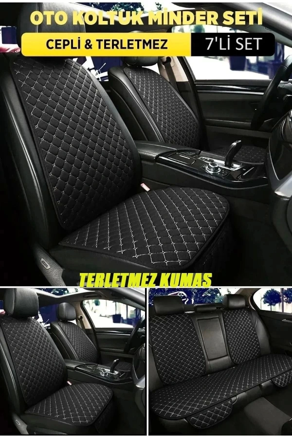 Geely Familia Terletmez Kumaş Minder Seti 7 Parça Full Takım siyah-beyaz