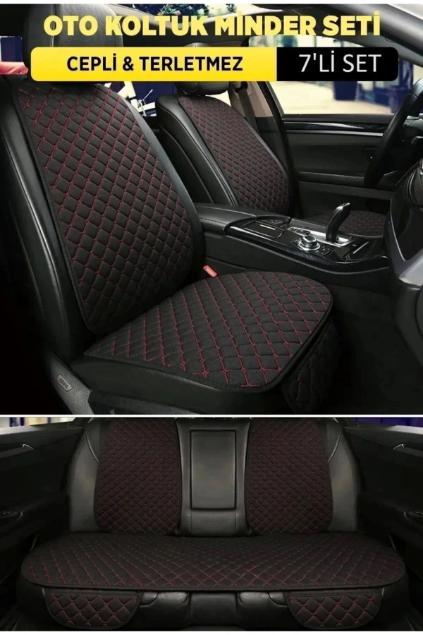 Jeep Patriot Uyumlu Terletmez Kumaş Minder Seti 7 Parça Full Takım siyah-kırmızı