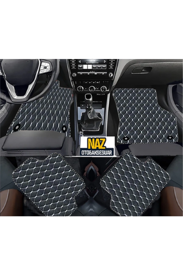 Kia Picanto TA 2011-2017  2.Jen Uyumlu Beyaz Dikişli Siyah Deri Paspas