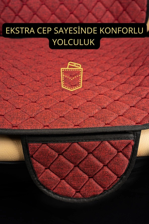 Mg Araç Uyumlu Koltuk Koruyucu Cepli Terletmez Kılıf Minder Seti Kırmızı
