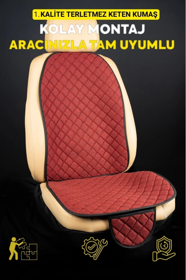 MİTSUBİSHİ colt-2004-2009-tkmTerletmez Kaymaz Keten Oto Minder Kılıf Komple Set(7Parça) Kırmızı