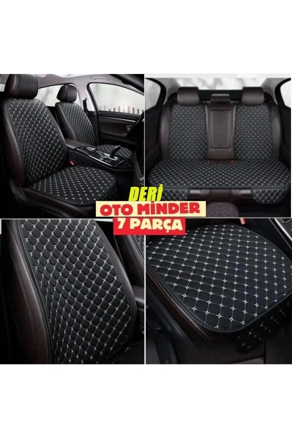 Mitsubishi Colt Koltuk Deri Minderi 7 Parça Ön Ve Arka Oturak Sırt Dayama Minder siyah-beyaz