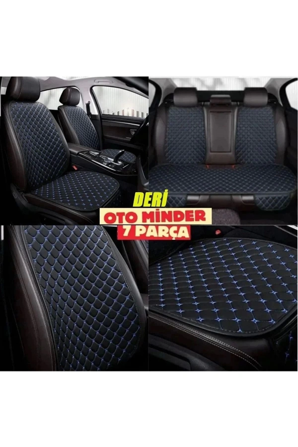 Mitsubishi Outlander Koltuk Deri Minderi 7 Parça Ön Ve Arka Oturak Sırt Dayama Minder siyah-mavi
