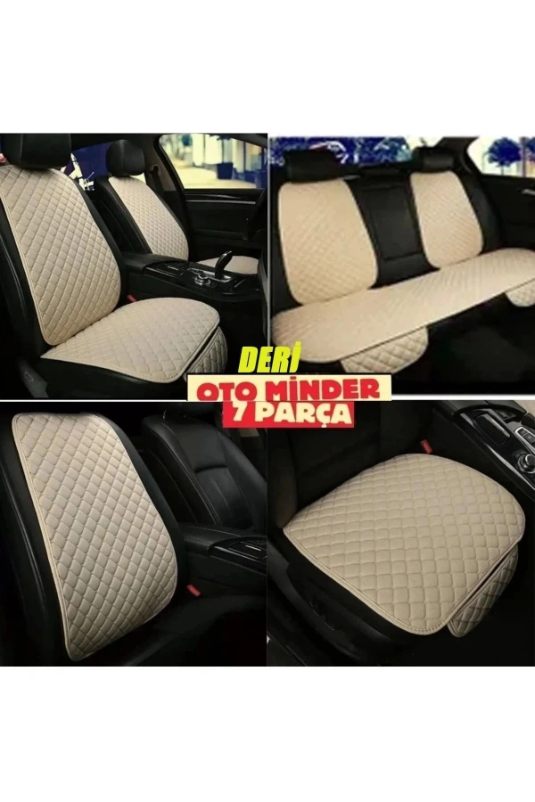 Mitsubishi Pajero Koltuk Deri Minderi 7 Parça Ön Ve Arka Oturak Sırt Dayama Minder Bej-bej