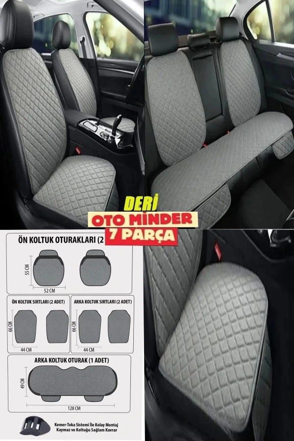 Nissan Sunny Koltuk Deri Minderi 7 Parça Ön Ve Arka Oturak Sırt Dayama Minder Gri-Gri