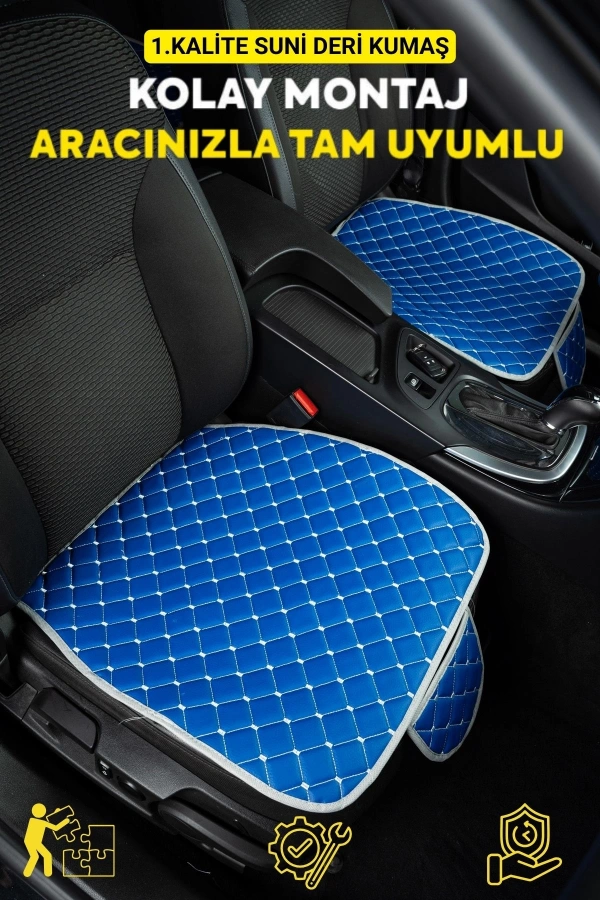 Opel Corsa Deri Silinebilir Cepli Oto Kılıf-Minder Oturak Seti (3 parça) Mavi