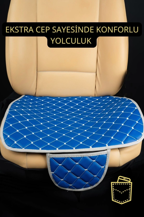 Opel Corsa Deri Silinebilir Cepli Oto Kılıf-Minder Oturak Seti (3 parça) Mavi