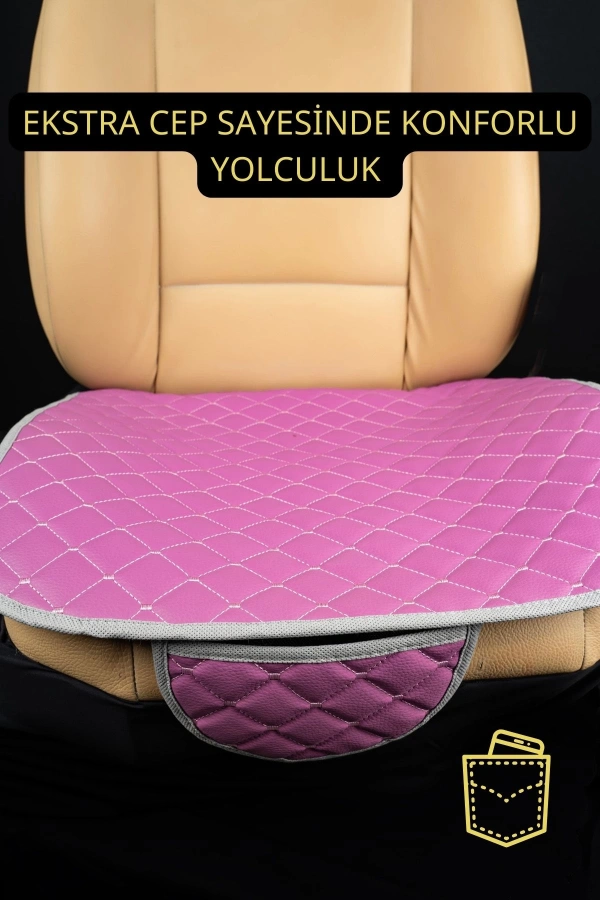 Opel Corsa Deri Silinebilir Cepli Oto Kılıf-Minder Oturak Seti (3 parça) Pembe
