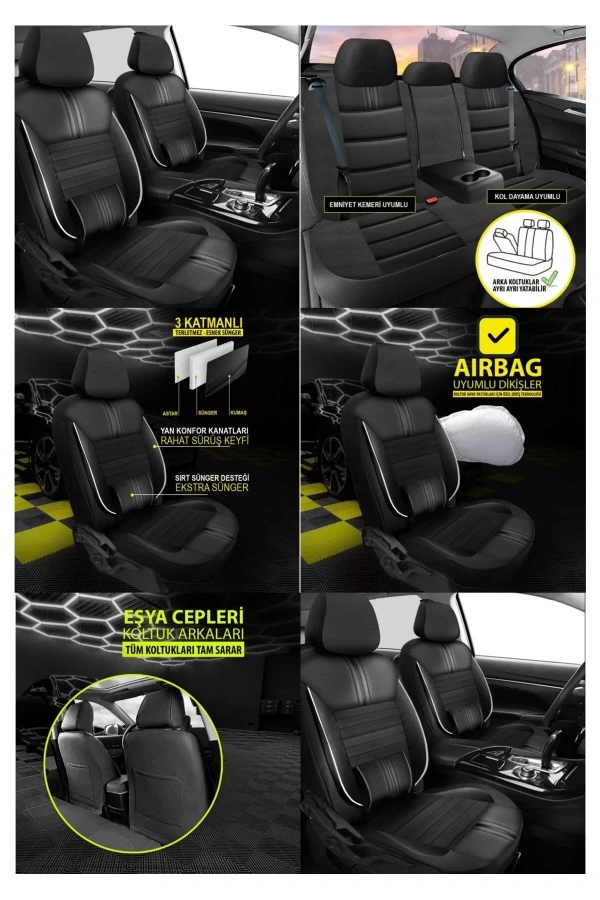 Opel Insignia Koltuk Kılıfı Carbon Deri Siyah