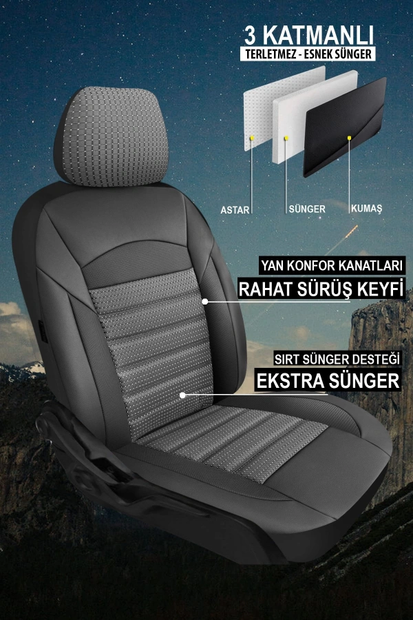 NAZ OTO Orjin Jakar Kumaş Oto Koltuk Kılıfı - Üniversal 5 Koltuk Tam Set