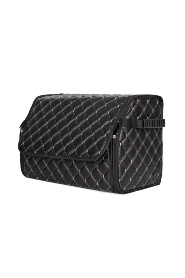 Oto Bagaj Organizeri Kapitone Deri Çanta Beyaz Dikişli Siyah