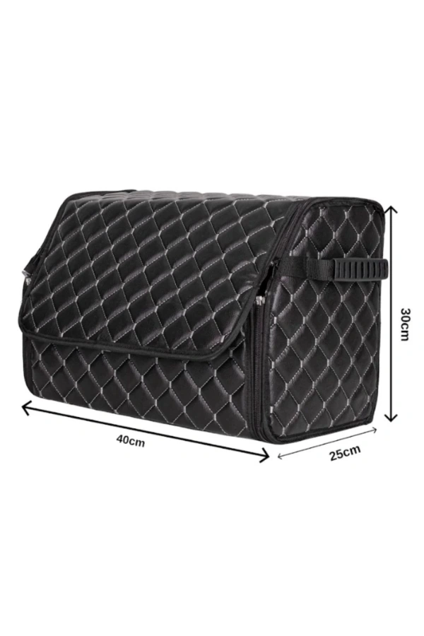 Oto Bagaj Organizeri Kapitone Deri Çanta Beyaz Dikişli Siyah