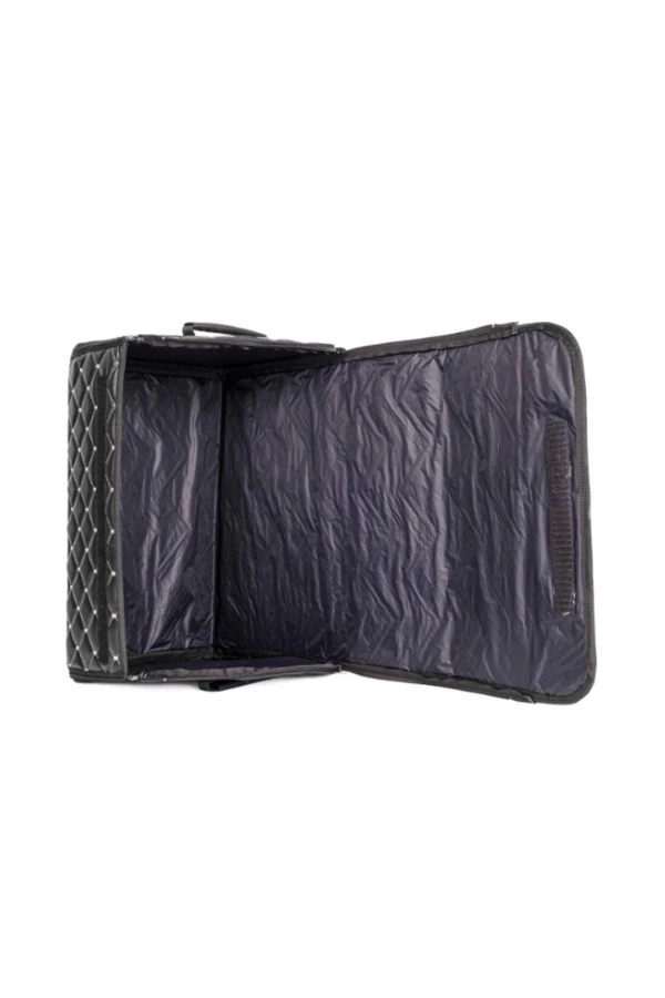 Oto Bagaj Organizeri Kapitone Deri Çanta Beyaz Dikişli Siyah