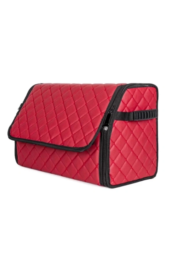 Oto Bagaj Organizeri Kapitone Deri Çanta Kırmızı Renk