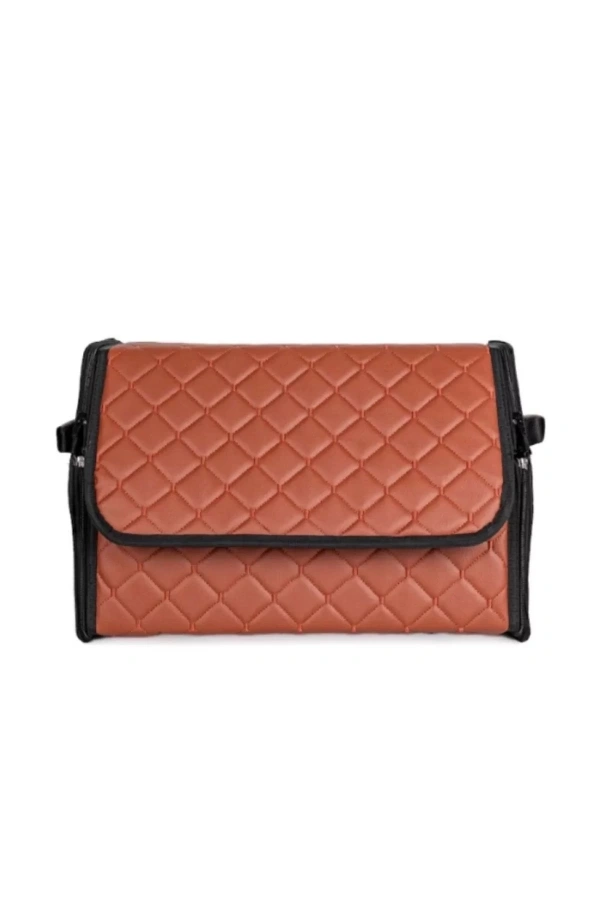 Oto Bagaj Organizeri Kapitone Deri Çanta Taba Renk