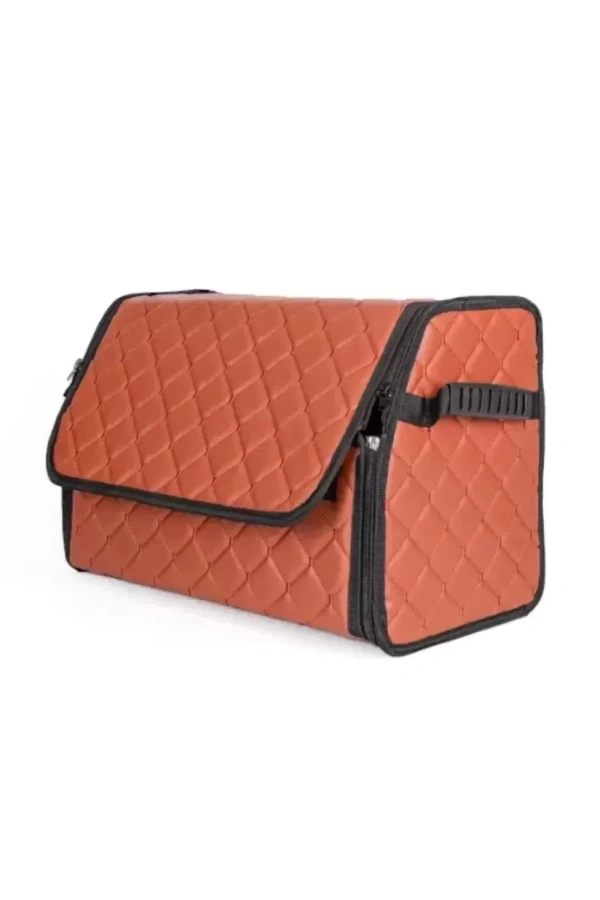 Oto Bagaj Organizeri Kapitone Deri Çanta Taba Renk