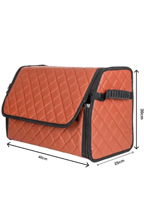 Oto Bagaj Organizeri Kapitone Deri Çanta Taba Renk